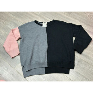 Fuzzi Women's Gray Black Wool Colorblock Crew Neck Pullover Sweaters Size XS